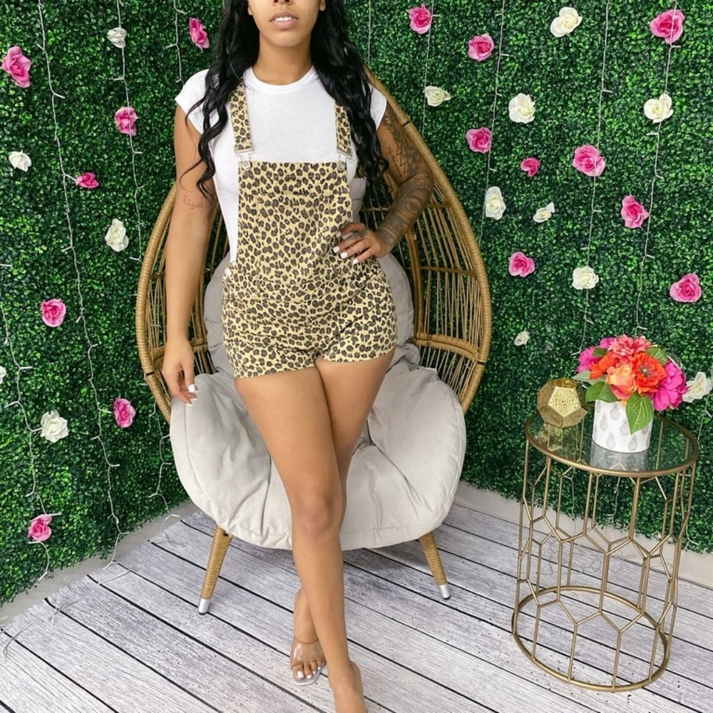 Denim cheetah overall